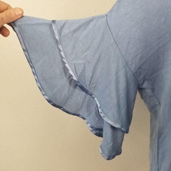 Workshop / M / Dusty Blue Ruffle Sleeve Slouchy Bl - Picture 8 of 9